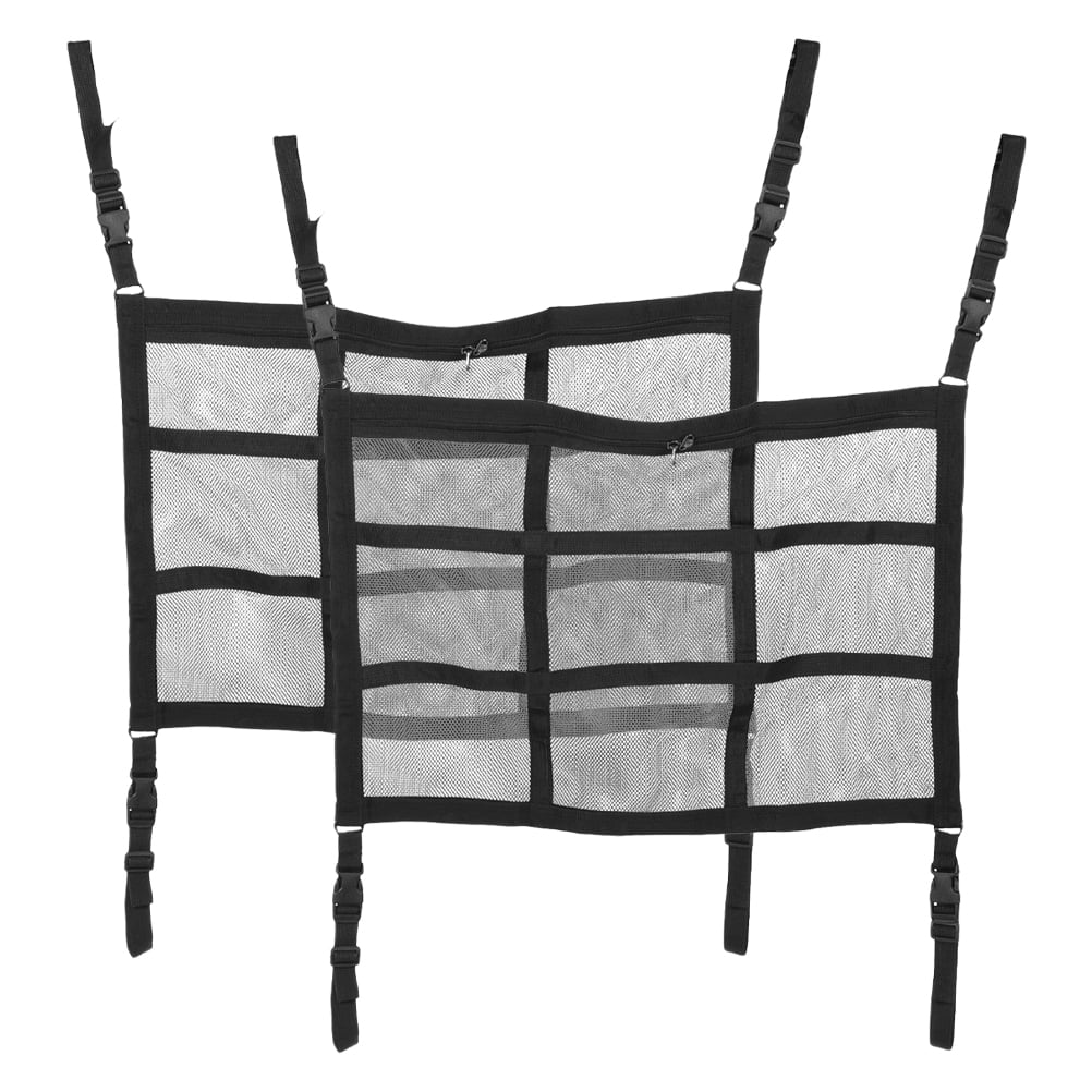 MOKKHNB 2-Pack Black Car Seat Organizer with Adjustable Gauze Storage for Travel and Road Trips