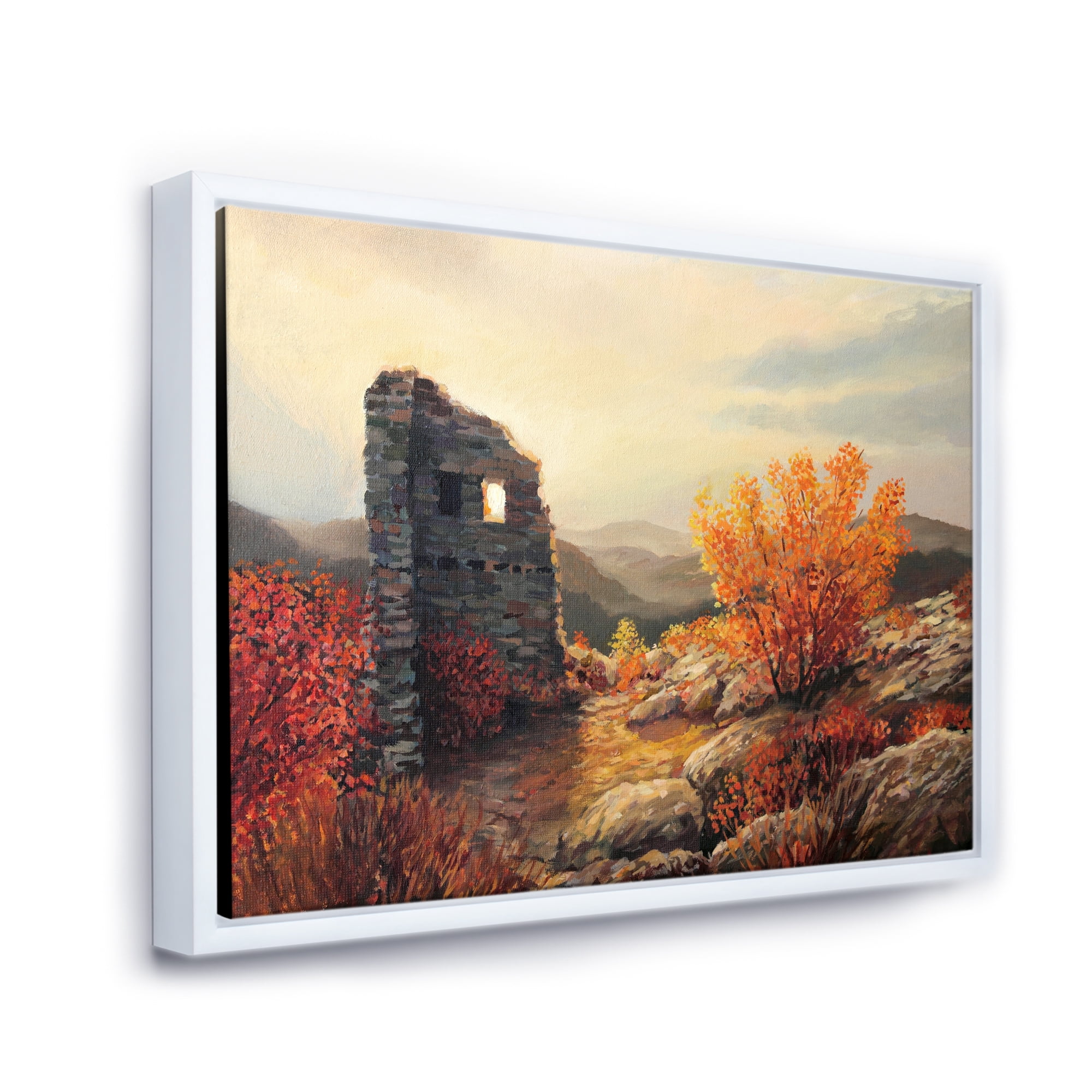 Designart 'Sunset Over Old Fortress Ruins' Farmhouse Framed Canvas Wall Art Print