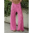 thumbnail image 4 of Womens Crochet Swimsuit Coverup Pants High Waisted Drawstring Sexy Sheer Mesh Knit Wide Leg Beach Pants, 4 of 5