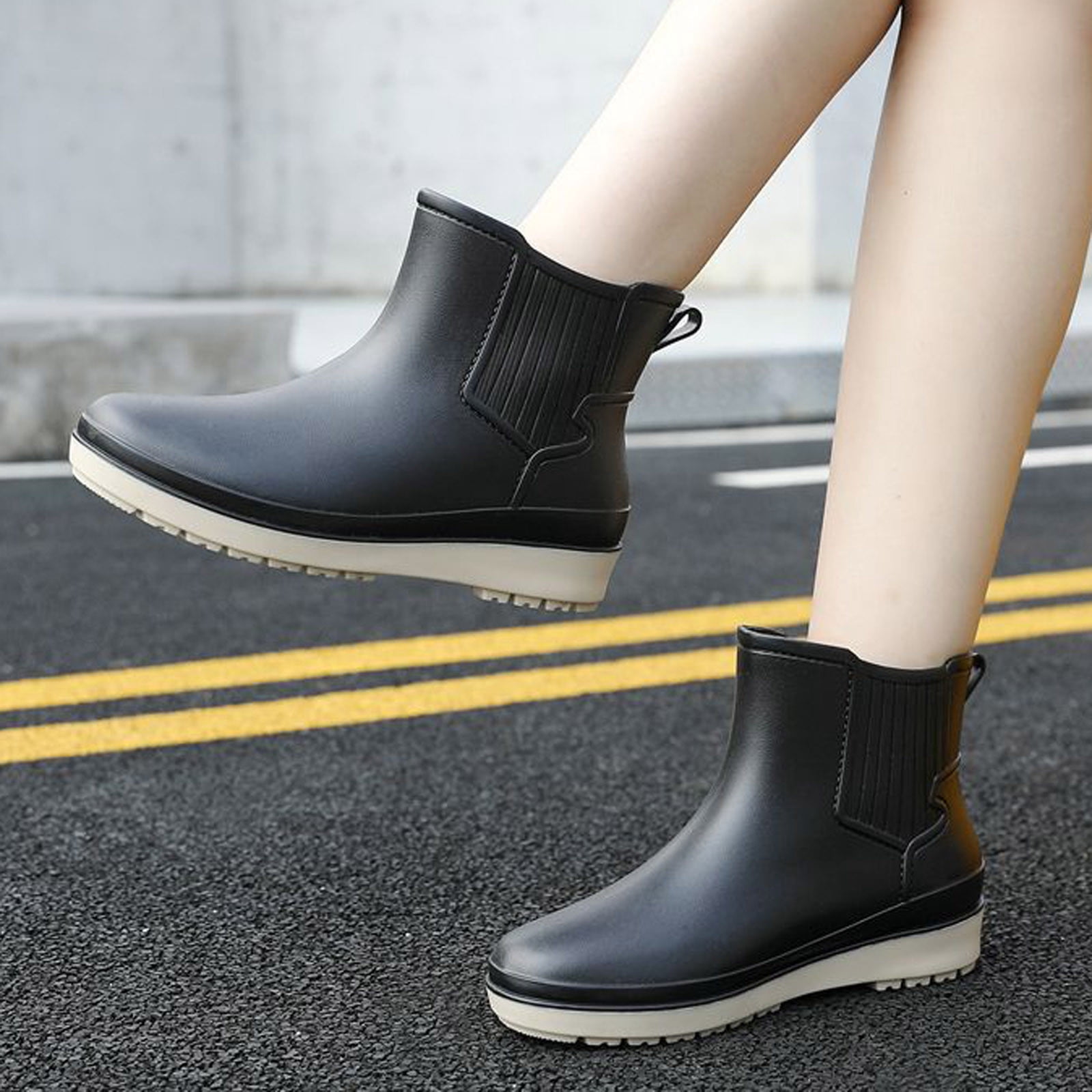 Mzoazpie Women's Rain Boots, Waterproof Non- Ankle-High Boots, Solid Color Print Shoes Outdoor
