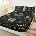 thumbnail image 3 of jejeloiu Chic Blue Moth Queen Sheet Sets,Vintage Country Floral Flat Sheet,Gold Boho Snake Queen Fitted Sheet For Teens,Microfiber Bedroom Decor,4-Piece, 3 of 7