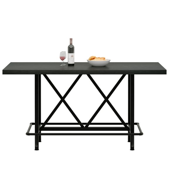 Tribesigns Rectangular Black Wood 62.99 in. 4 Legs Dining Table Seats 6 with Metal Footrest