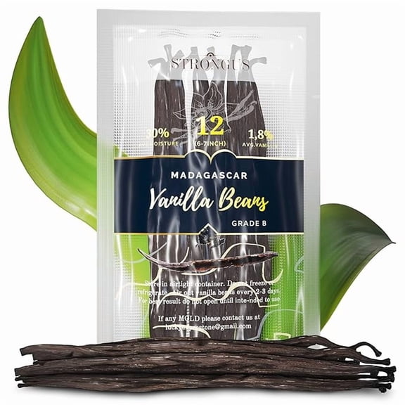 12 Madagascar Bourbon Vanilla Beans - Grade B - 6 to 7 Inches - Perfect for Baking, Homemade Extract, Vanilla Paste, Brewing, Coffee, and Cooking