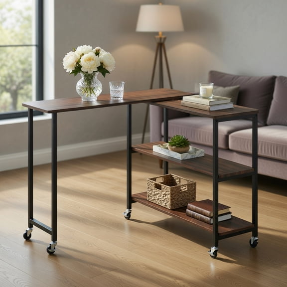 Topcobe Patented 360-Degree Rotating Sofa Side Table with Wheels and Storage Shelf, End Tables Living Room, Modern Furniture for Home-Walnut