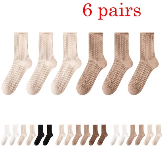 Bxsruta Women's Crew Socks Comfortable Vintage Striped Mid Calf Socks 6 Pair Pack