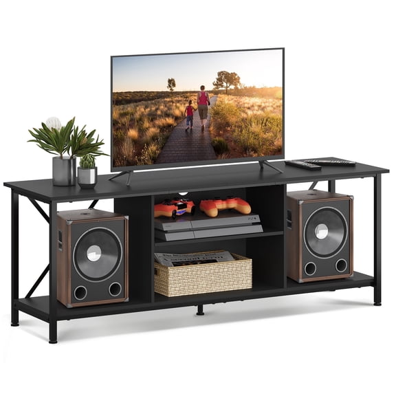 GALAXHERO TV Stand for 65 Inch TVs, 55" Industrial TV Console with Open Shelf Entertainment Center for Living Room & Bedroom, Media Storage Unit, Black