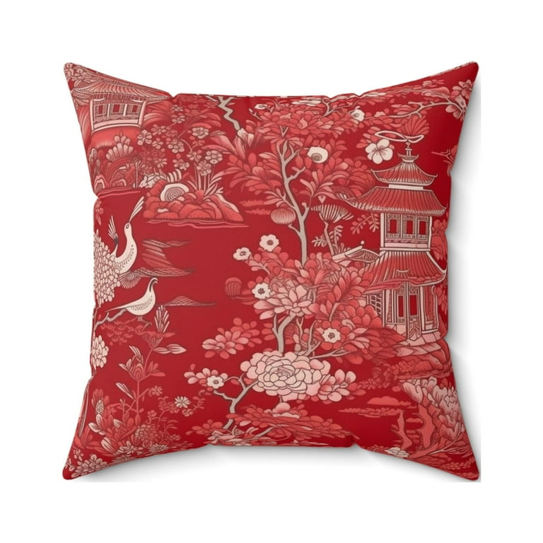 Pink chinoiserie pillow hotsell