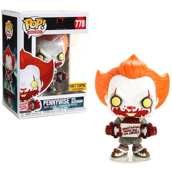 Pop! Movies IT Chapter Two Vinyl Figure Pennywise with Skateboard #778 Hot Topic Exclusive
