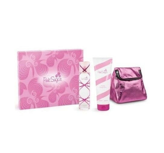Aquolina Pink Sugar 3.4 edt+ 8.45 lotion+ pouch Womens Perfume Gift Set
