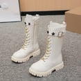 thumbnail image 4 of lnmuld Kids Boots Stylish Korean Girls Ankle Boots Featuring Star Belt Buckle and Gold Laces for Party Events Daily Outfits Size:6-7 Years, 4 of 7