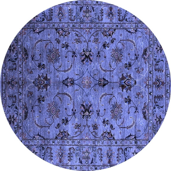 Ahgly Company Machine Washable Indoor Round Oriental Blue Industrial Area Rugs, 3' Round