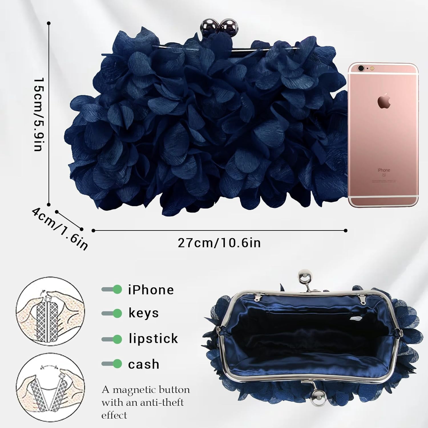 Women Clutch Evening Bag Small Floral Purses with Chain for Wedding, Party, Prom