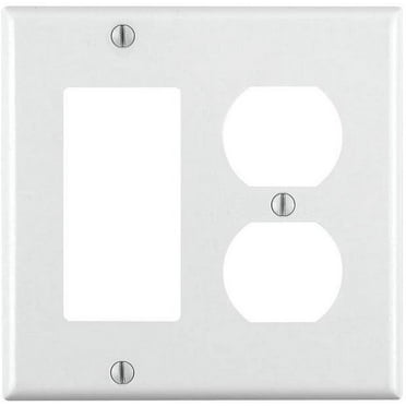 Leviton 80455-W 2-Gang 1-Duplex 1-Decora/GFCI Device Combination Wallplate, Standard Size, Thermoset, Device Mount, White