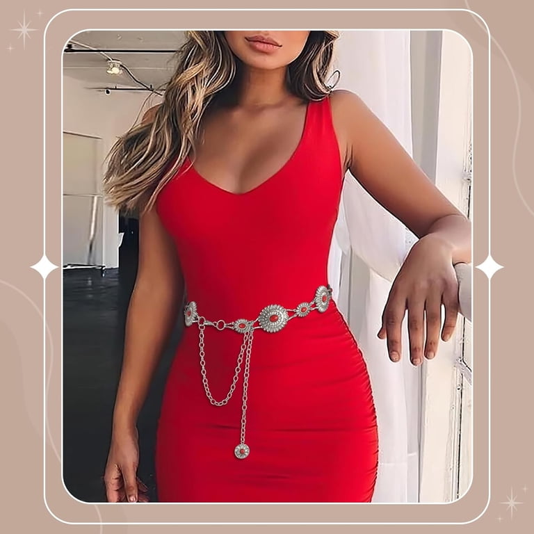 Silver Western Concho Chain Waist Belt - Women Accessories 43” HLSOHJP Metal Western Country Chain Belts for Women Waist  main image 4