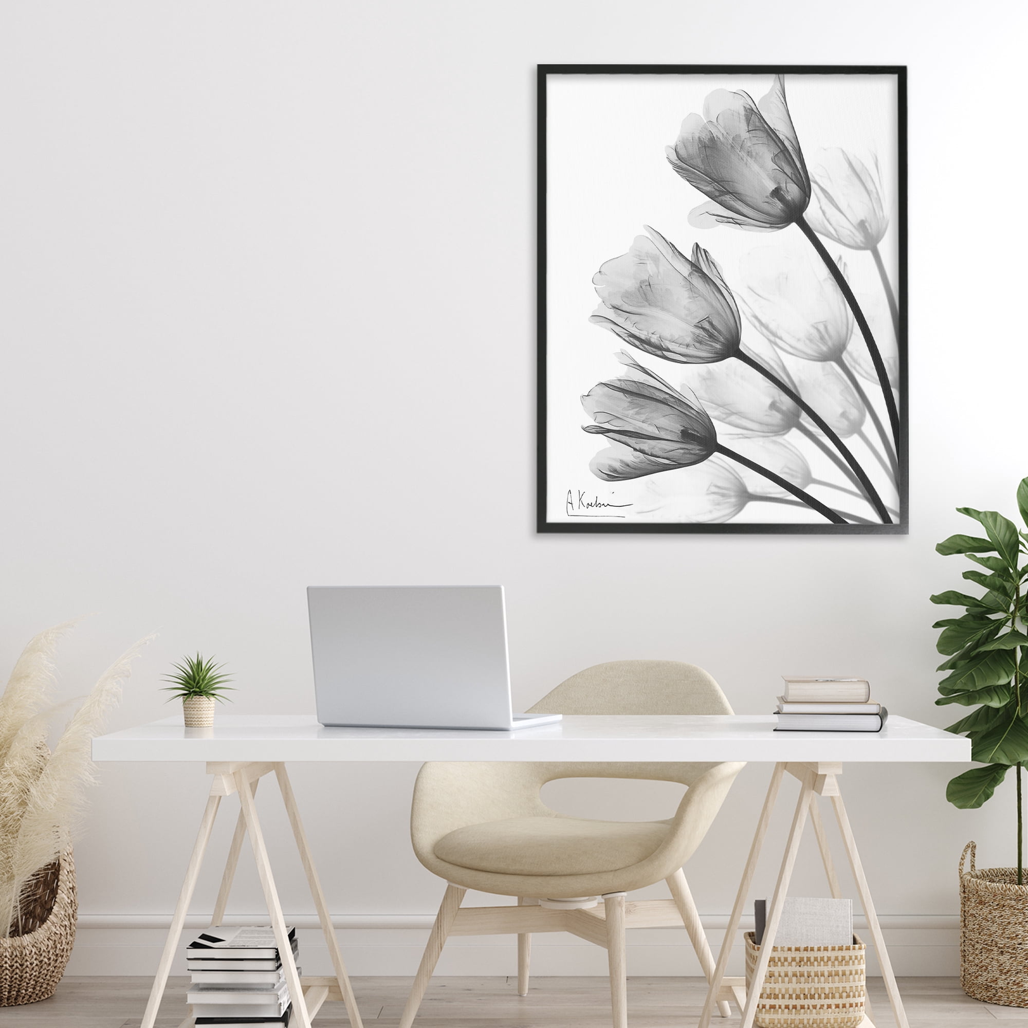 Stupell Industries Minimalist Tulip Fan Black Framed Giclee Art, design by Albert Koetsier