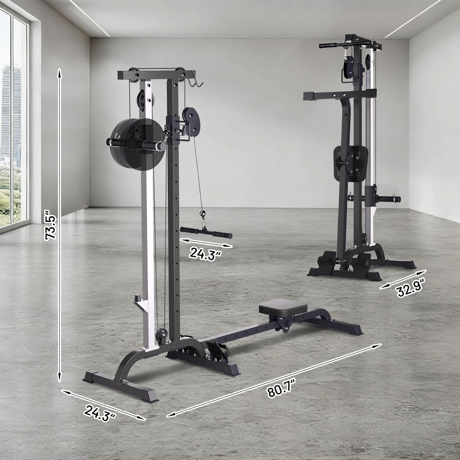 GARVEE 2 in 1 Cable Crossover Machine & Lat Pull Down Machine with Adjustable Weight and Seat,Multi-Function Compact Rowing Machines for Home Gym,Black