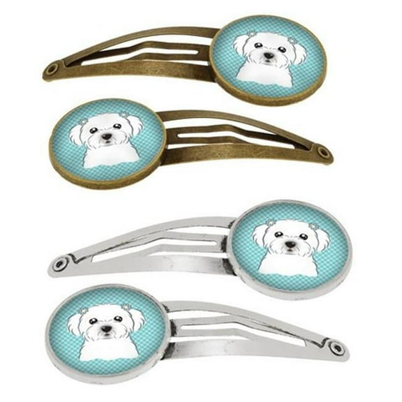 Carolines Treasures BB1146HCS4 Checkerboard Blue Maltese Barrettes Hair Clips, Set of 4
