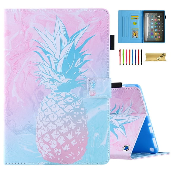 Dteck Case for Amazon Fire Max 11 Tablet (13th Gen, 2023 Release) - Cute PU Leather Folio Stand Cover with Credit Card Slots for Fire Max 11,Blue Pink Pineapple