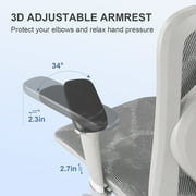 SIHOO High Back Ergonomic Office Mesh Desk Chair with Armrest & Lumbar Support, 300lb,Light Grey