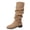 Khaki, variant on Wide Width Boots for Women Solid Color Round Toe Knee High Boots Low Heel Boots for Daily Walking