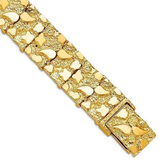 14k Yellow Gold Solid Polished Fold-over 15mm Nugget Bracelet 8 Inch Box Clasp Link Bracelet for Women