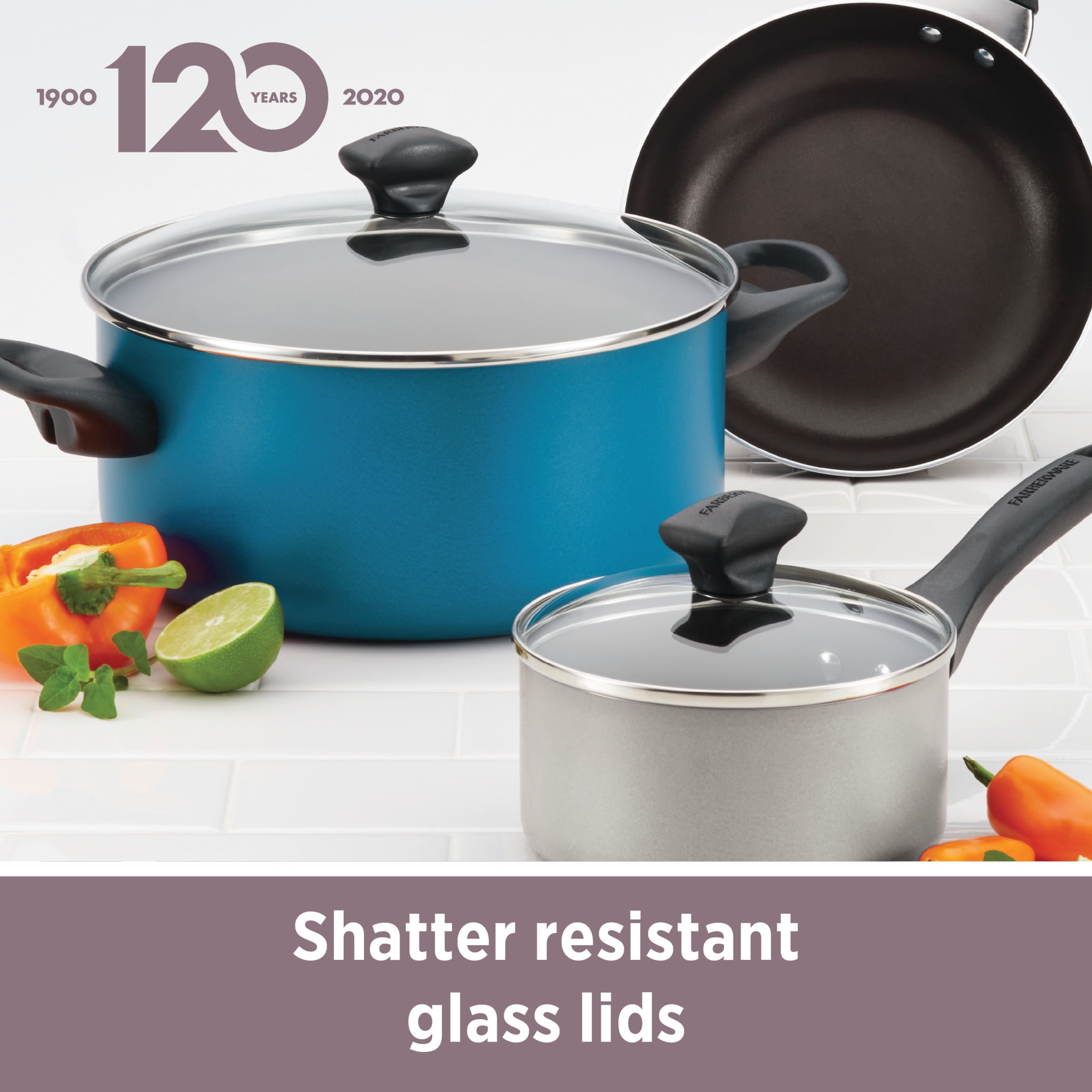 Farberware Dishwasher Safe Nonstick 6 Quart Nonstick Jumbo Cooker Chef's Pan / Saute Pan with Tempered Glass Lid and Helper Handle, Aqua