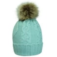thumbnail image 6 of Mint Green Fleece Lined Cable Knit Beanie Cap Hat With Pom Pom, 6 of 11