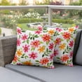 thumbnail image 4 of Spring Pink Orange Red Floral Pillow Covers 2 Pack Watercolor Flower Vintage Pillowcase Waterproof Outdoor Throw Pillow Cover for Patio Garden Square Cushion 24”x24”, 4 of 9