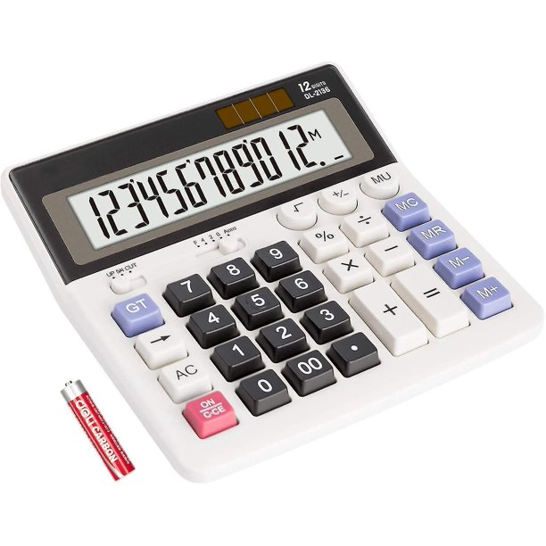 Calculadora de escritorio Función estándar empresarial, botón grande, 12 dígitos, pantalla LCD grande, alimentación dual solar/batería, función de memoria para el hogar y la oficina