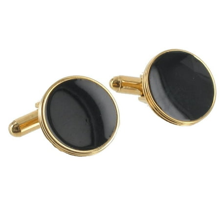 Black Gold Tone Slanted Toggle Back Round Ribbed Edge Mens Cufflinks Gift Boxed Made in USA
