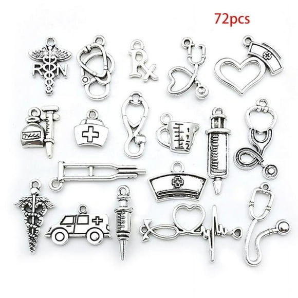 72Pcs Mixed Antique Silver Doctor Nurse Charms Stethoscope Syringe Ambulance Pendant for DIY Necklace Bracelet Jewelry Making Cra