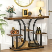 Industrial Chic 5-Tier Console Table, 42.5" Entryway Table with Storage Shelf, Rustic Brown