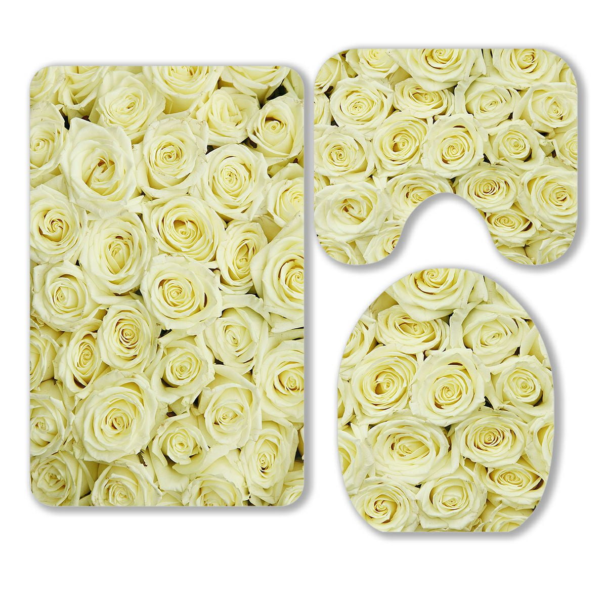 ABPHQTO Huge Bouquet White Roses 3 Piece Bathroom Rugs Set Bath Rug