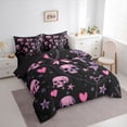 thumbnail image 2 of Manfei Gothic Coquette Halloween Twin Bedding for Teens, Black Pink Skull Bow Bedding Comforter Set, Black Reversible, 7pcs, 2 of 7