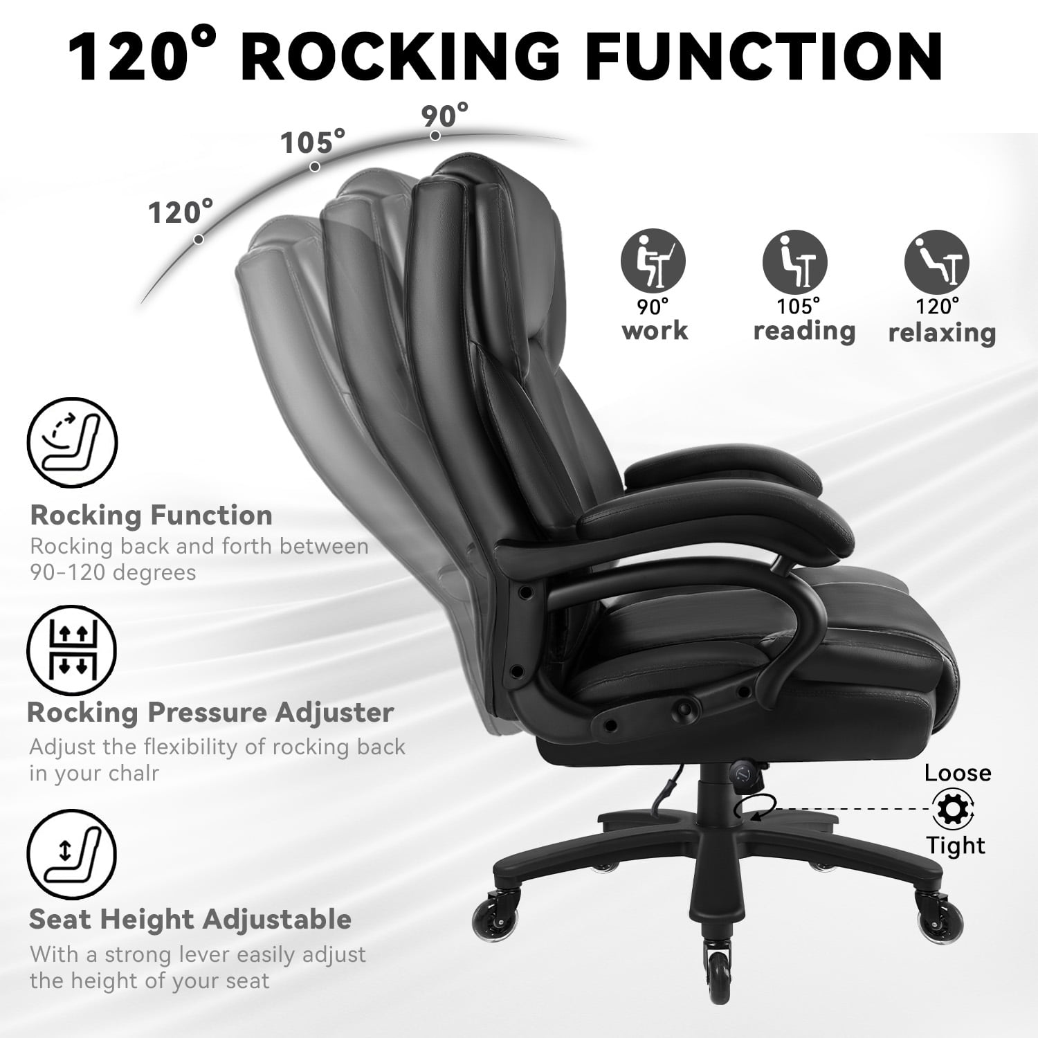 BOSSIN 500lbs Big and Tall Office Chair ,Heavy Duty Computer Desk Chair with Adjustable Lumbar Support