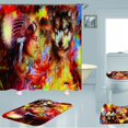 thumbnail image 2 of Set de decoración de baño, cortina de ducha impermeable, diseño de lobo colorido, 2 of 3
