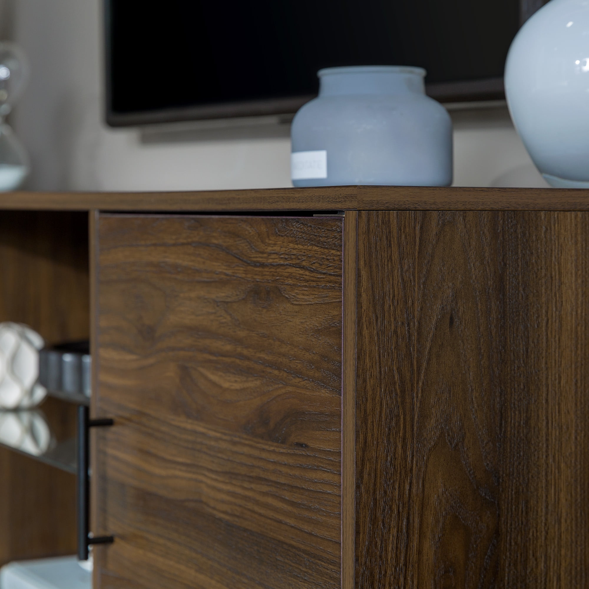 Walker Edison Mid Century 2-Door TV Stand for TVs up to 68", Dark Walnut