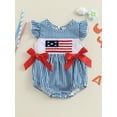 thumbnail image 3 of Okbabeha Newborn Baby Girls 4th of July Outfits Fourth of July Bubble Romper Fly Sleeve USA Flag Embroidery Bodysuits Summer Independence Day Clothes, 3 of 8