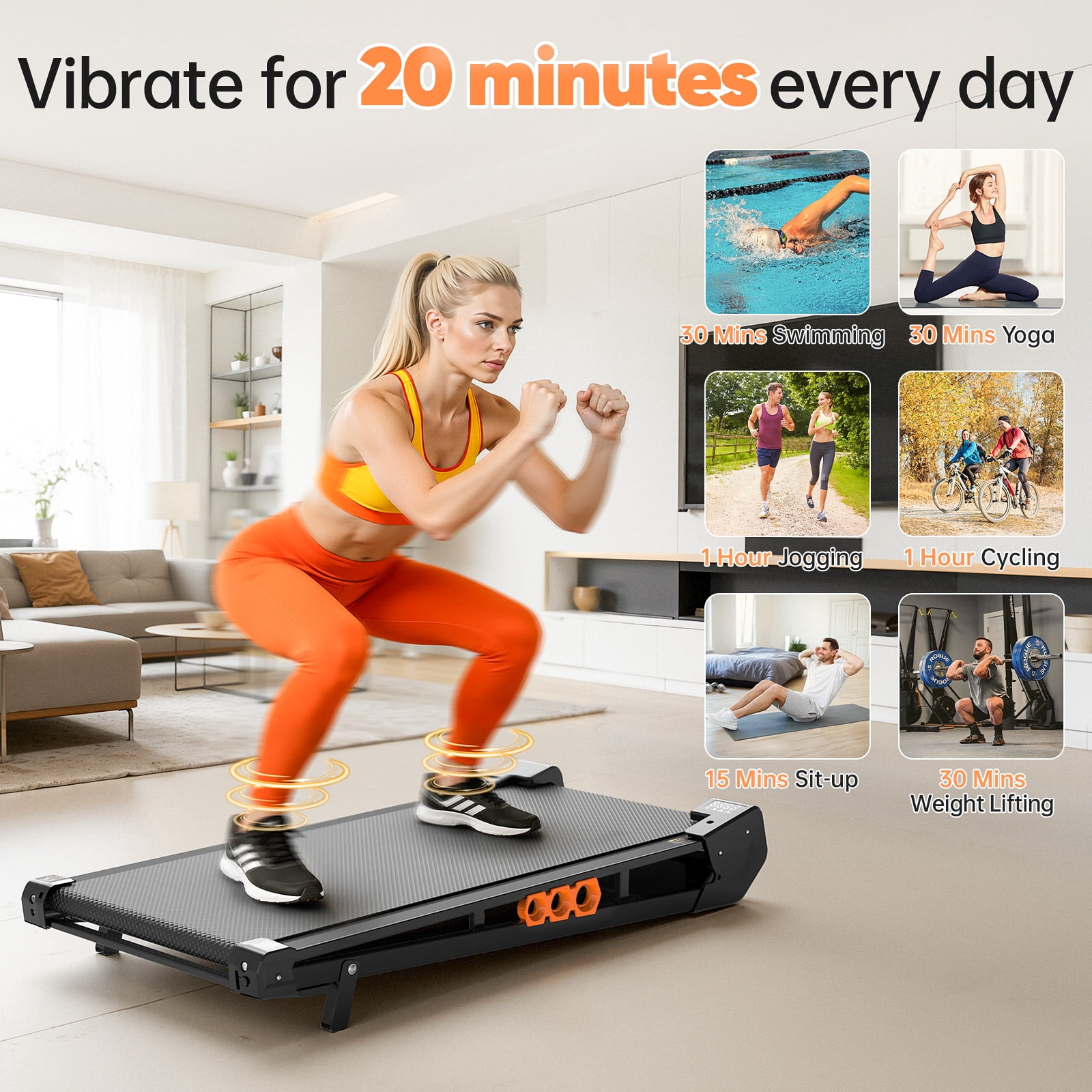 AKLUER Walking Pad Treadmill with Vibration Plate, Under Desk Treadmills with Incline, Low Noise Walking Pad for Home Small Spaces, Office, Remote Control & LED Display