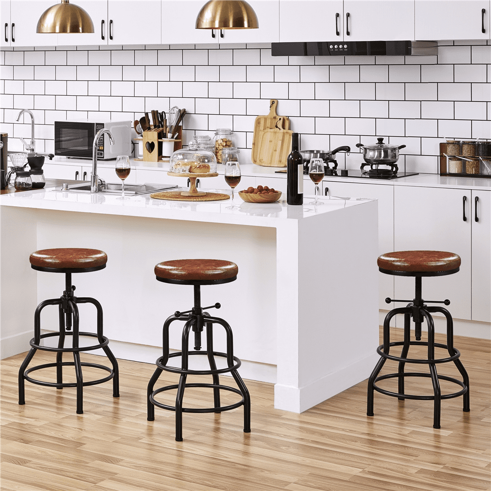 Alden Design Vintage Faux Leather Counter-Height Bar Stool, Adjustable, Brown