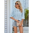 thumbnail image 5 of Women's Short Sleeve Loose Tunic Tops Crochet Knit Sweaters Blouses Blouse Top for Summer Casual Light Blue S, 5 of 8