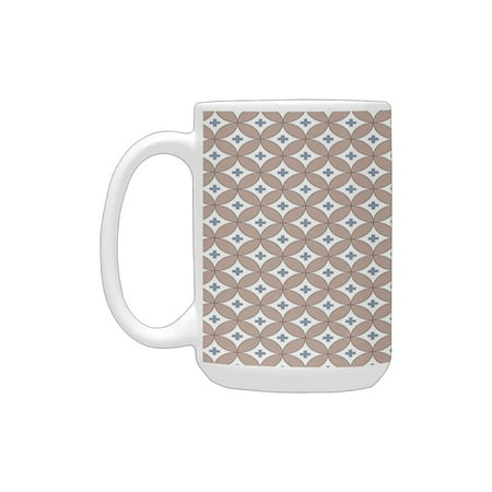 

Geometric Entwined Circles with Small Plus Signs Inside Abstract Design es Slate Blue Dried Rose Whi Ceramic Mug (15 OZ) (Made In USA)