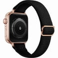 thumbnail image 1 of wonima44 Slim Stretchy Bands Compatible with Apple Watch Band 42mm 41mm 40mm 38mm, Women Elastics Nylon Thin Strap for iWatch SE 3/2/1 Series 11 10 9 8 7 6 5 4 3 2 1 (Black/Rose Gold), 1 of 1