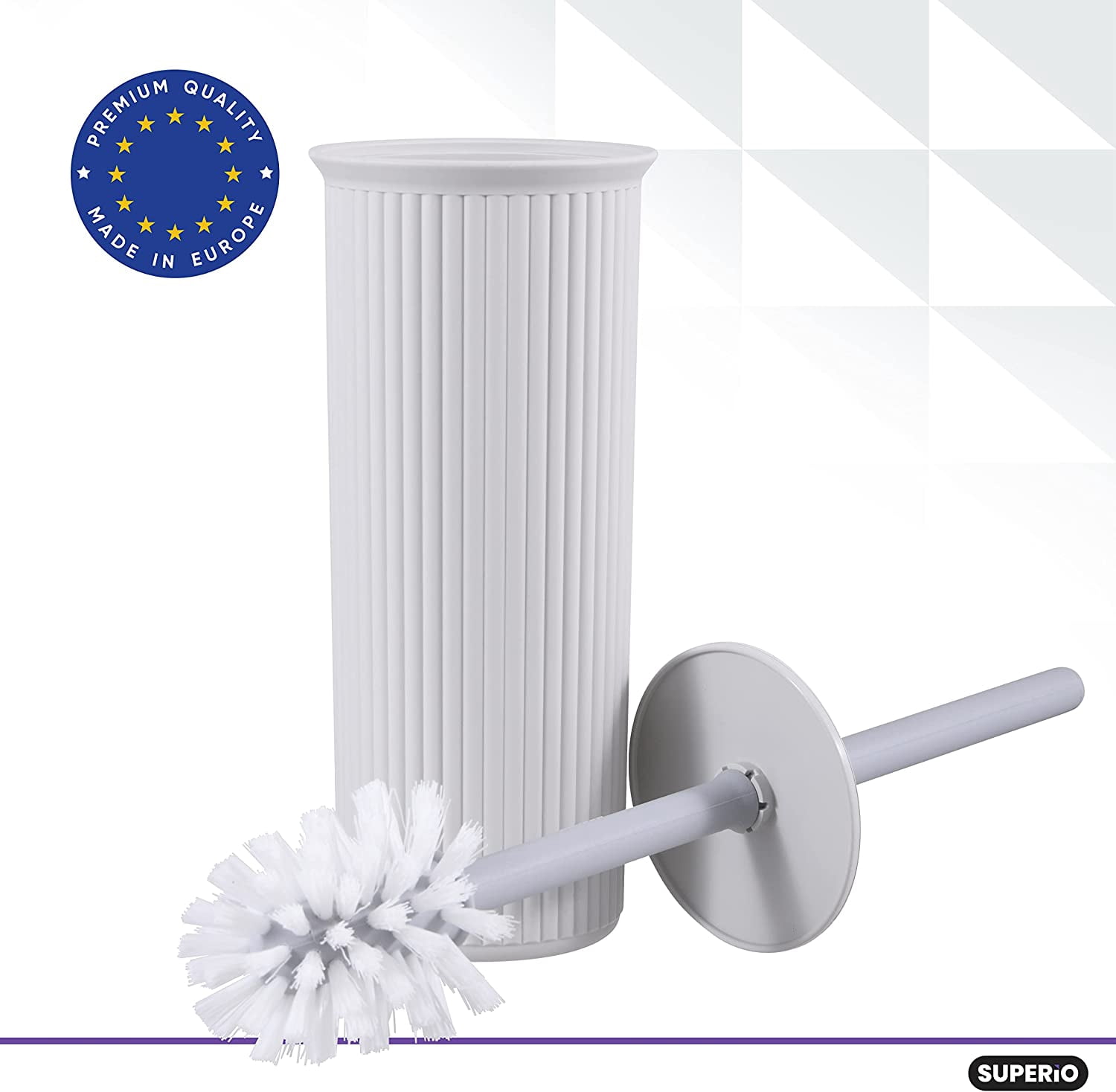 Superio Plastic Toilet Bowl Cleaning Brush and Holder Set (Pack of 2)- 15"H x 6"W x 5"D, Bathroom Scrubbing Brush, White