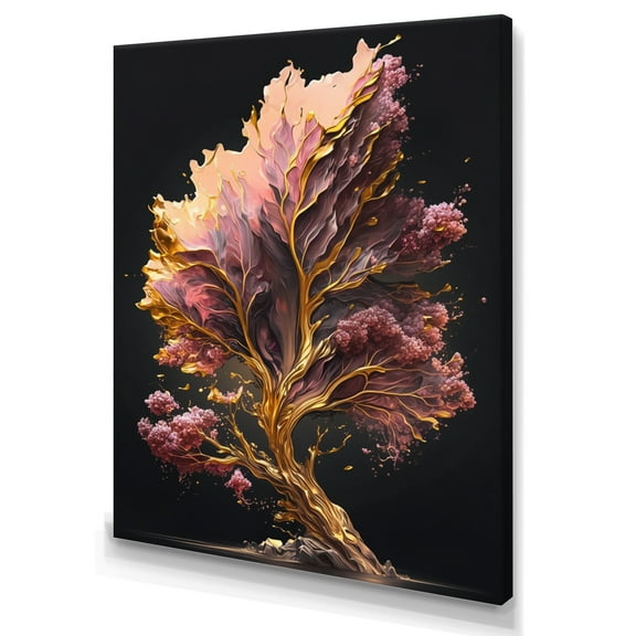 Designart Abstract Pink And Gold Leaves II Canvas Wall Art