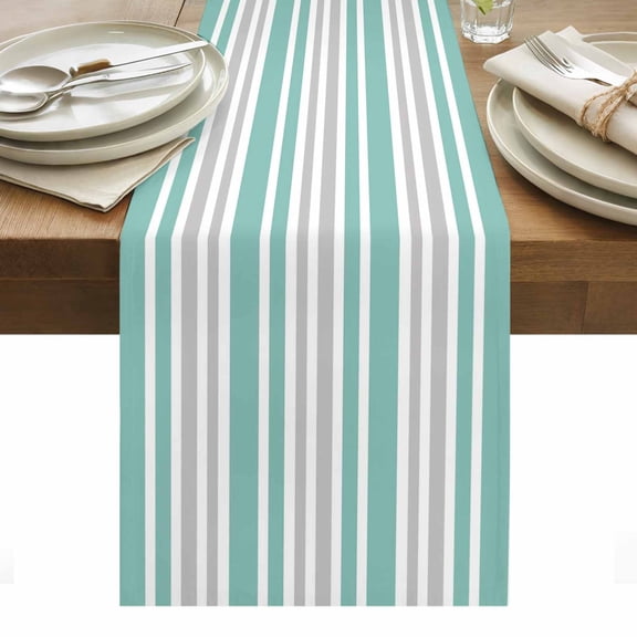 Turquoise Stripes Table Runner - 70 Inch Long, Kitchen Dining Table Runner Dresser Scarves, Modern Minimalist Horizontal Lines Farmhouse Decor for Coffee Tables Wedding Party Banquet