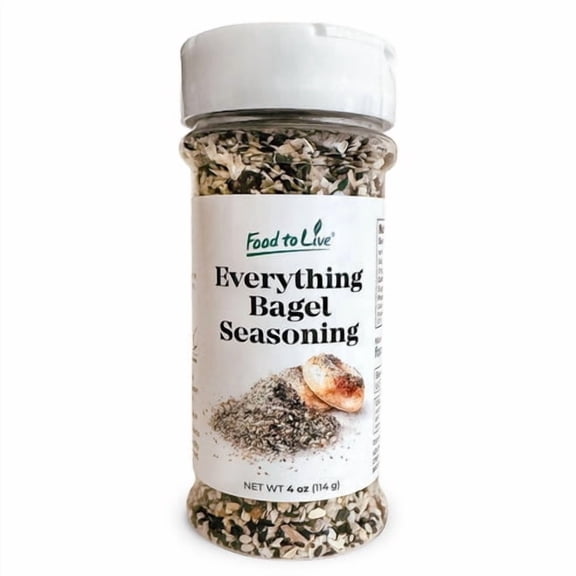 Food to Live Everything Bagel Seasoning, 4 oz – Blend of White and Black Sesame Seeds, Minced Garlic, Onion and Himalayan Pink Salt Flakes. Great as Topping and Baking Ingredient (Pack of 1)