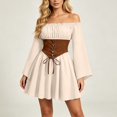 thumbnail image 4 of Women Dress Off Shoulder Renaissance Costume Corset Dresses Bell Sleeve for Fairy Goth Halloween Medieval Party, L, 4 of 7