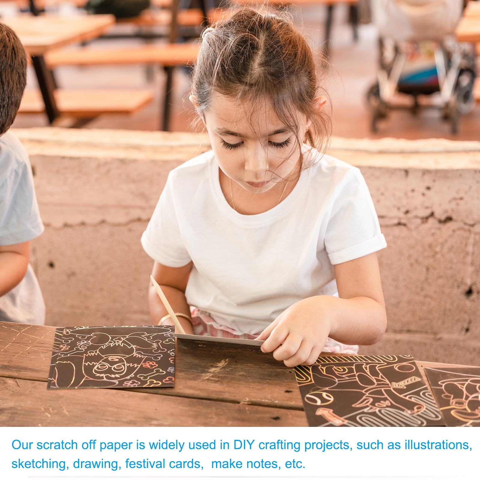 Uxcell Scratch Art Paper Set Include 200Pcs Scratch Off Paper&Wooden Stylus&Stencil