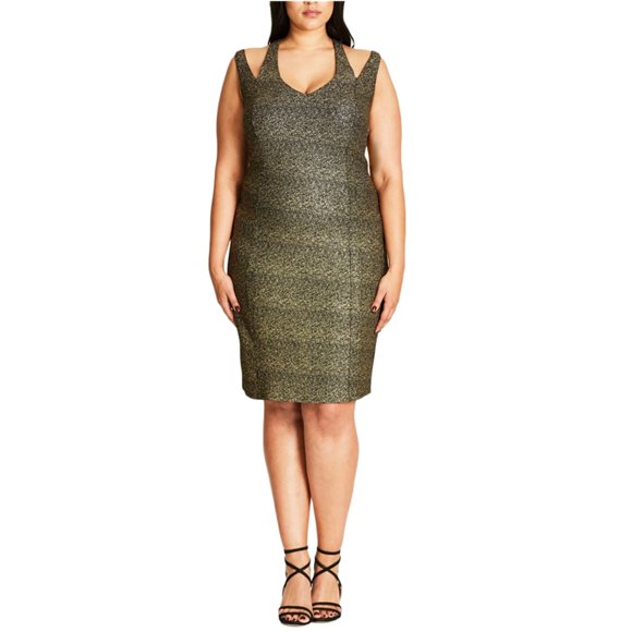 City Chic Vestido Ajustado con Brillo para Mujer, Metálico, 24W